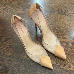 SCHUTZ Nude Patent & Clear Pointed Toe Pumps